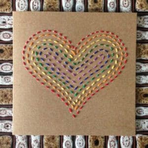 Hand-Stitched Rainbow Heart Card